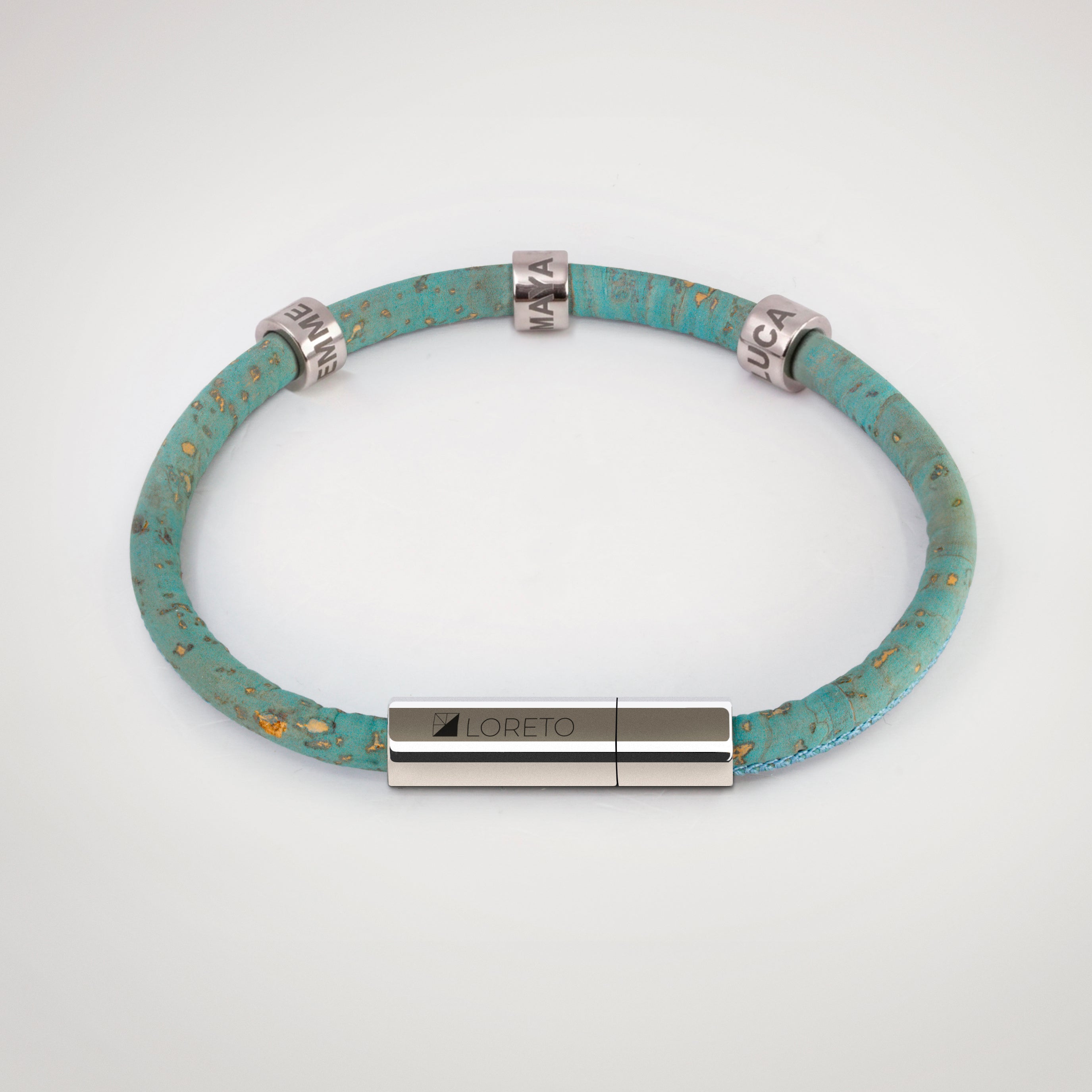 Pulsera azul simple de fibra natural de alcornoque y titanio