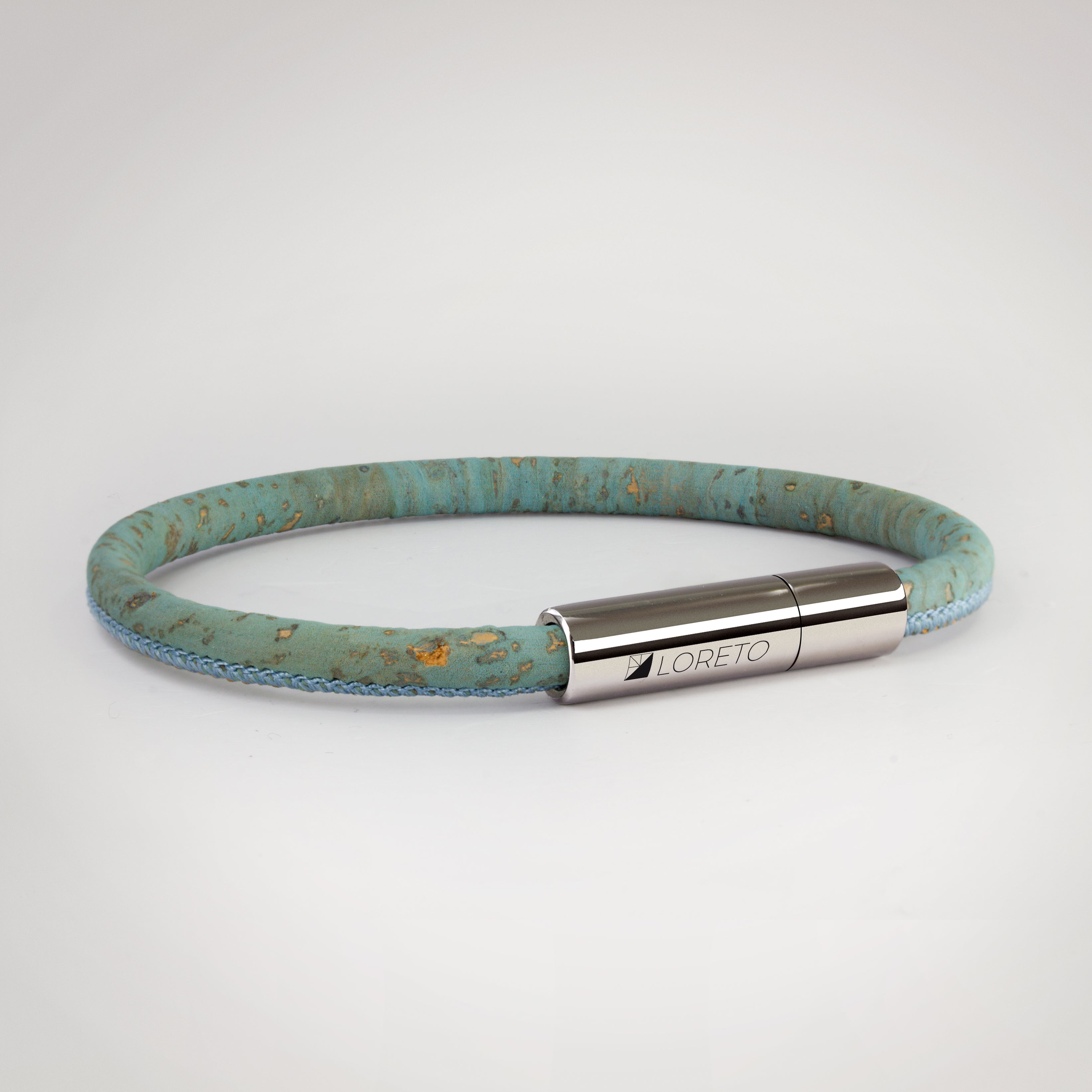 Pulsera azul simple de fibra natural de alcornoque y titanio