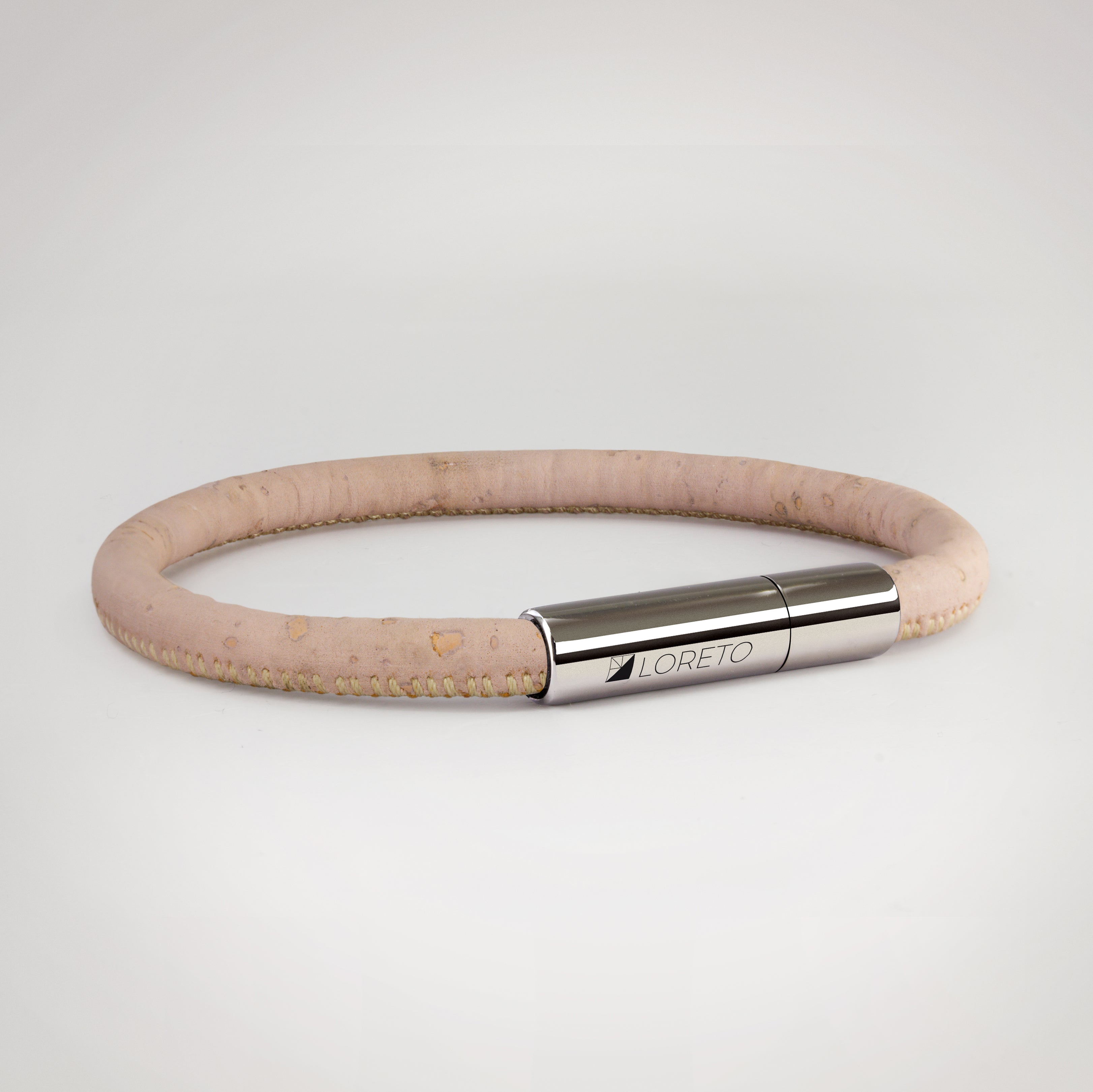 Pulsera rosa simple de fibra natural de alcornoque y titanio