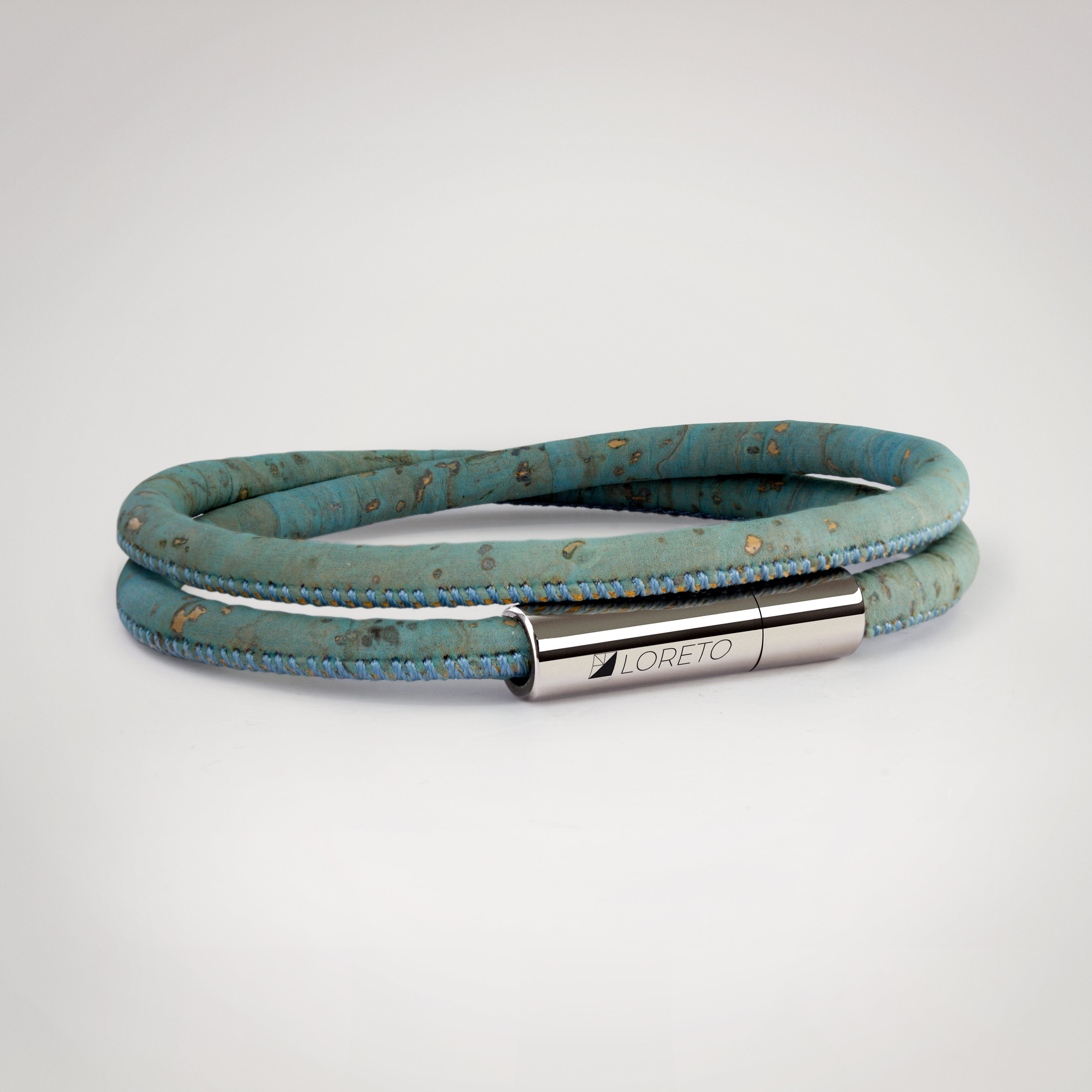Pulsera azul doble de fibra natural de alcornoque y titanio