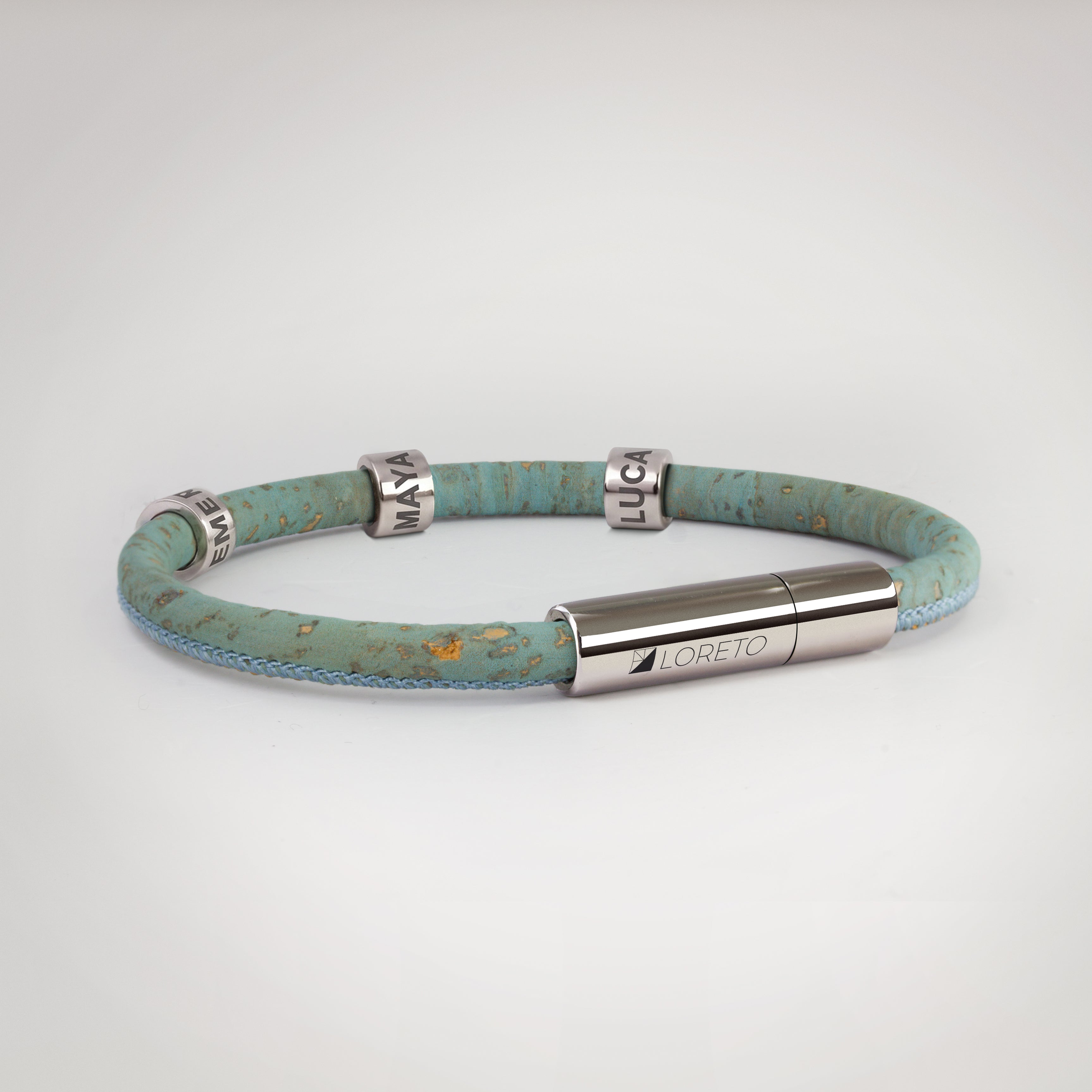 Pulsera azul simple de fibra natural de alcornoque y titanio