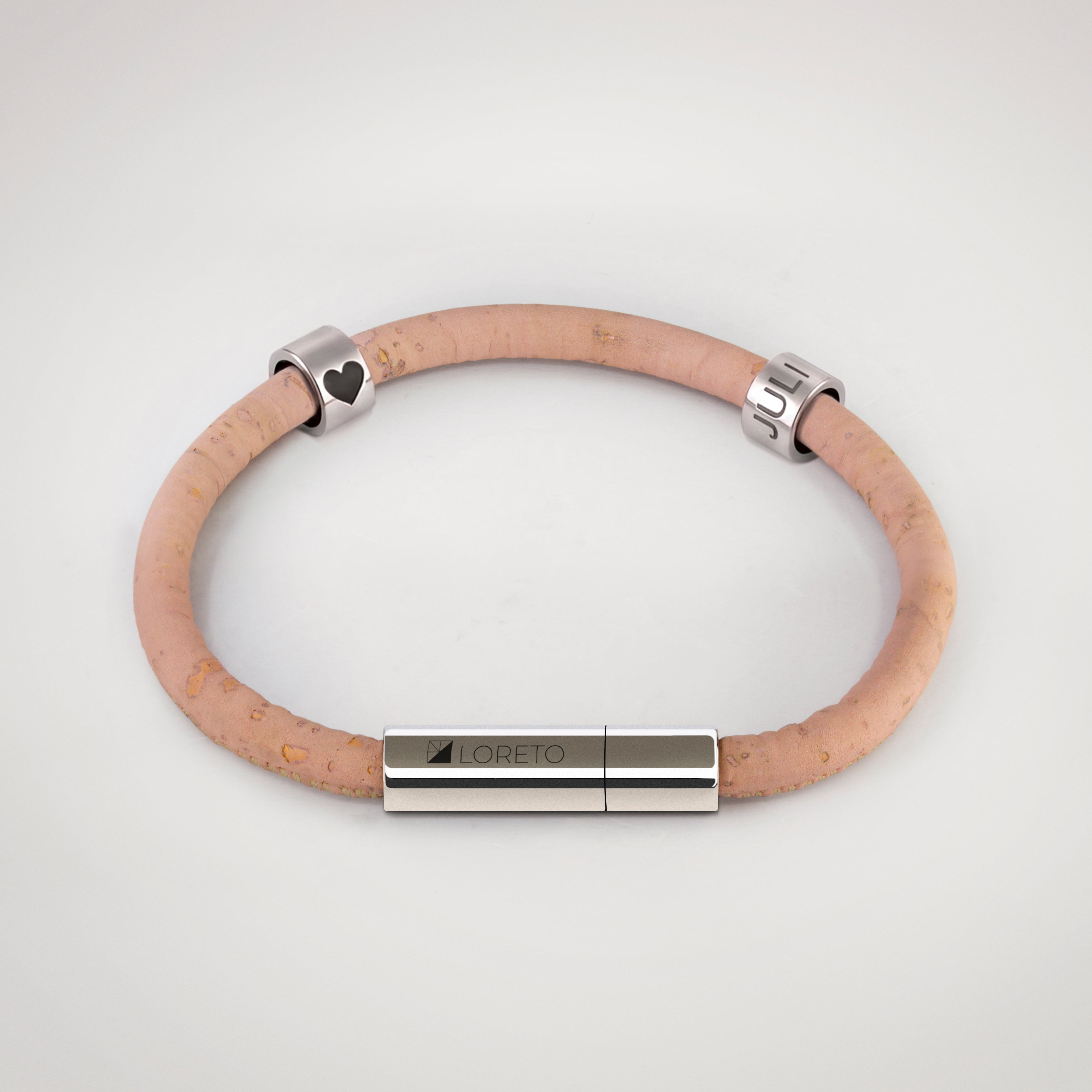 Pulsera rosa simple de fibra natural de alcornoque y titanio