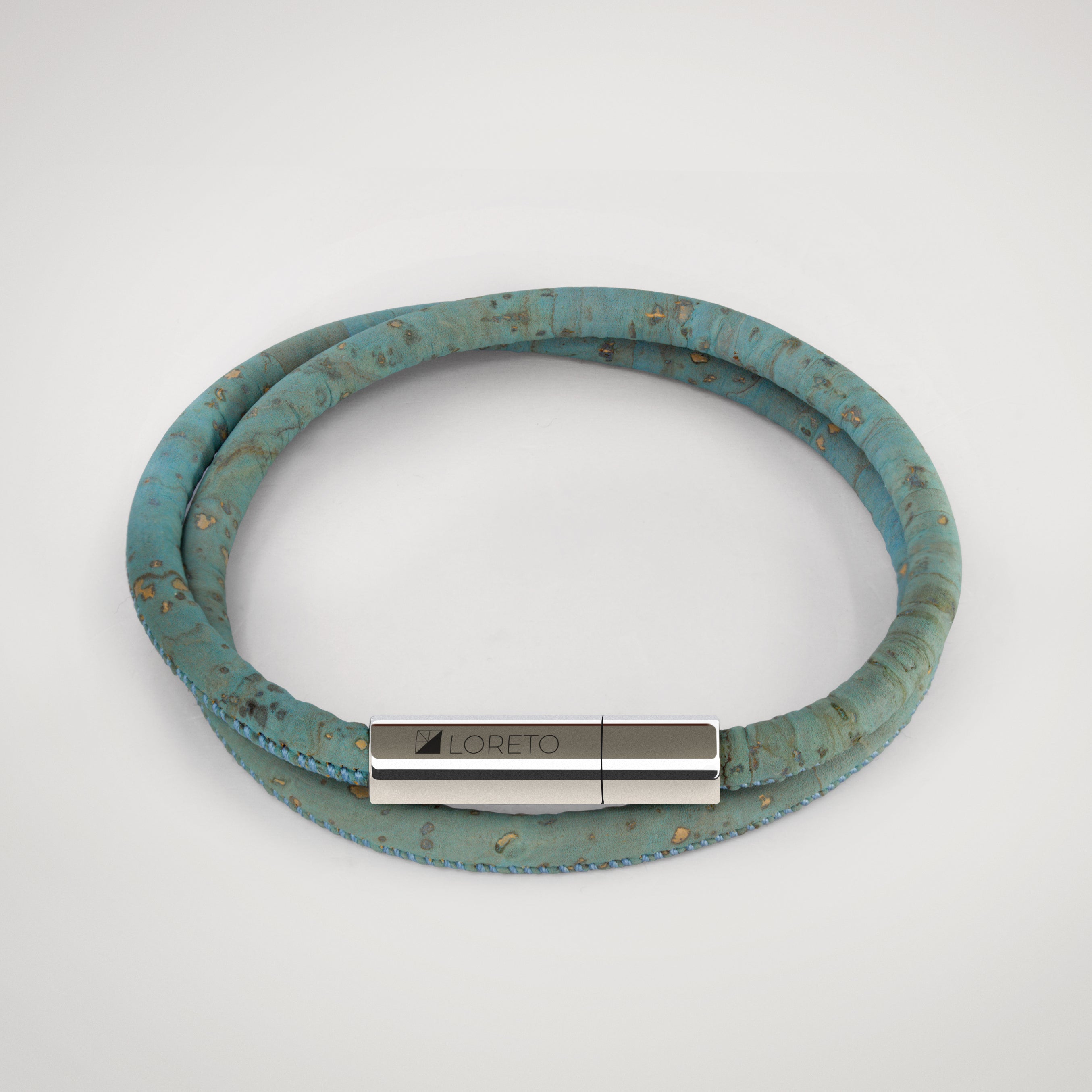 Pulsera azul doble de fibra natural de alcornoque y titanio