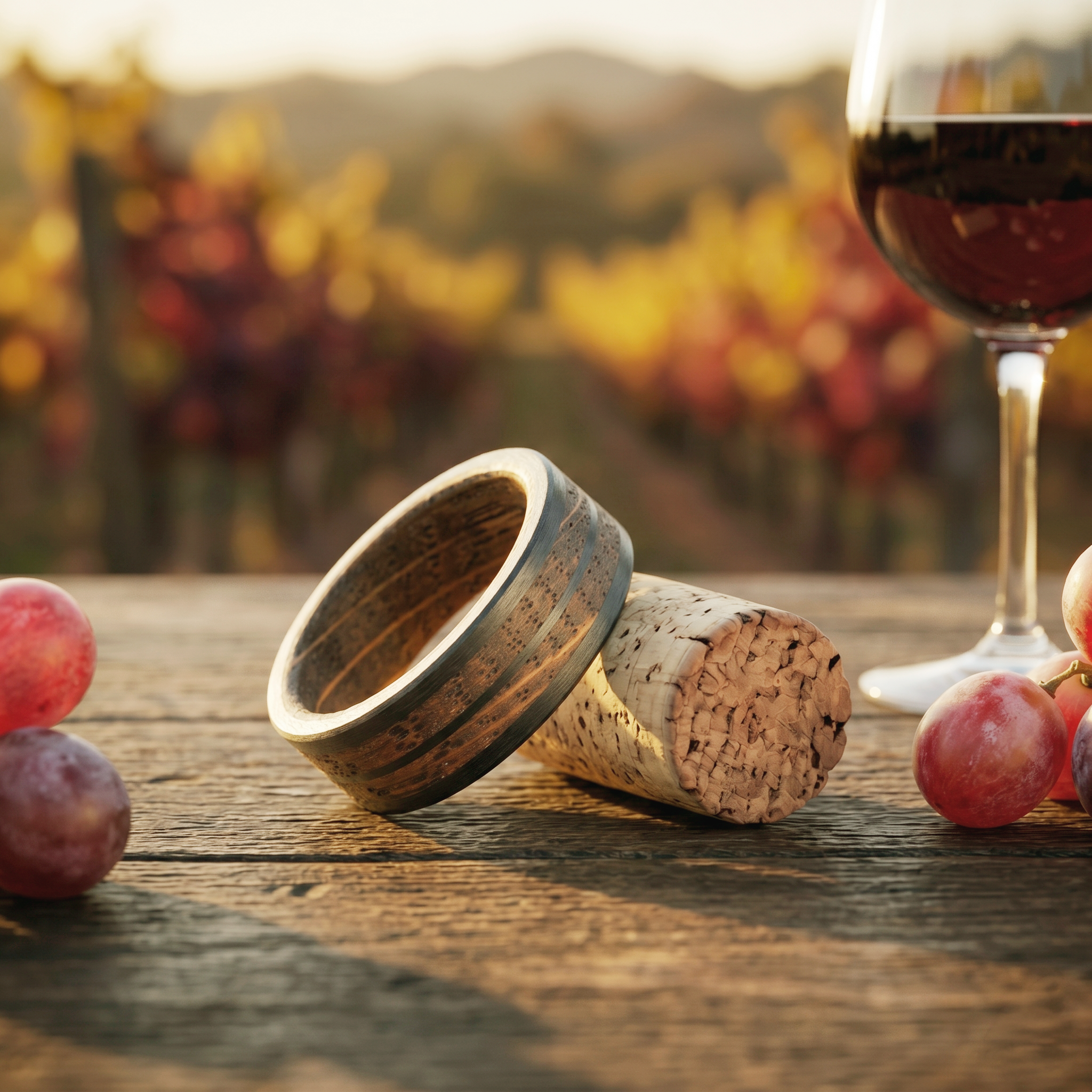 Anillo de fibra de carbono y madera de barrica