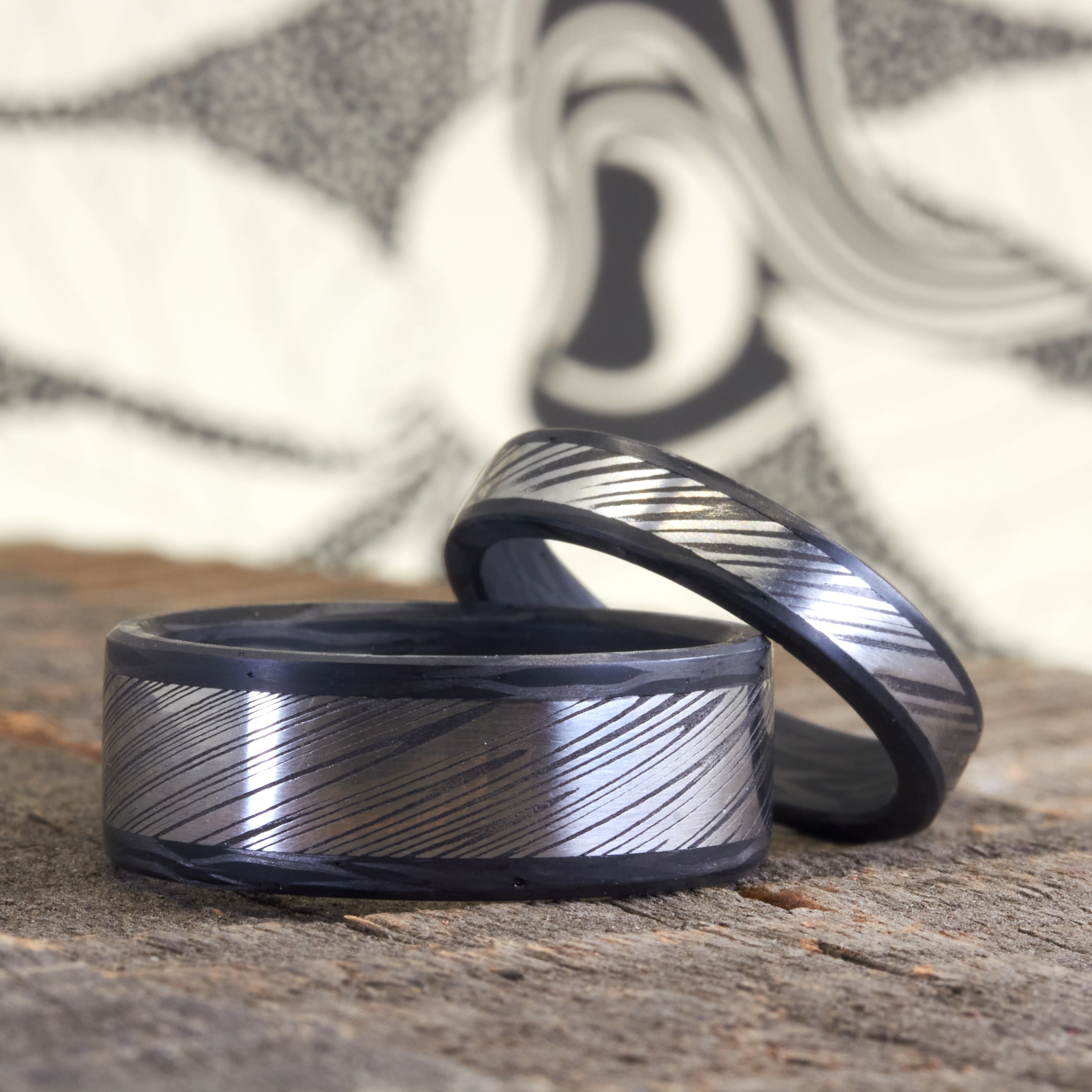 Set alianzas acero damasco HKÑ añejado y carbon