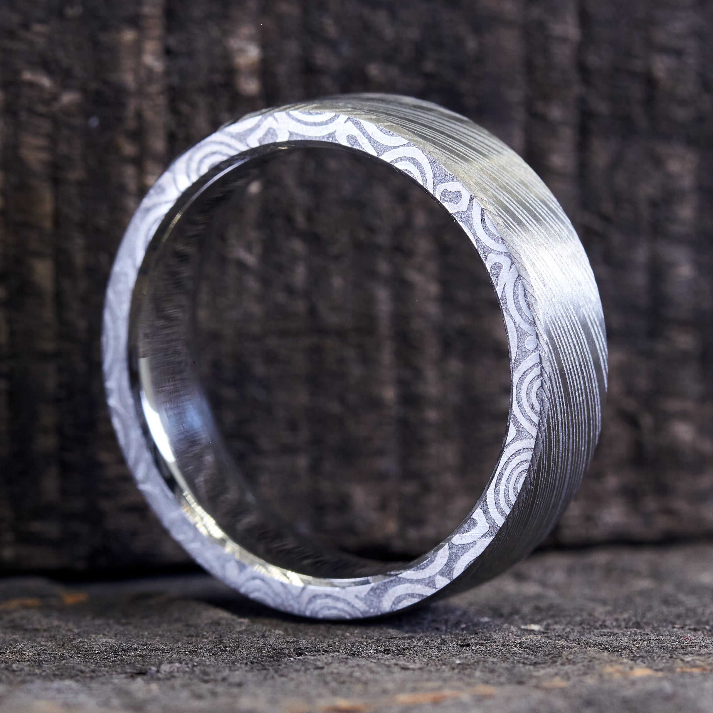 Anillo acero damasco HK pulido cinta