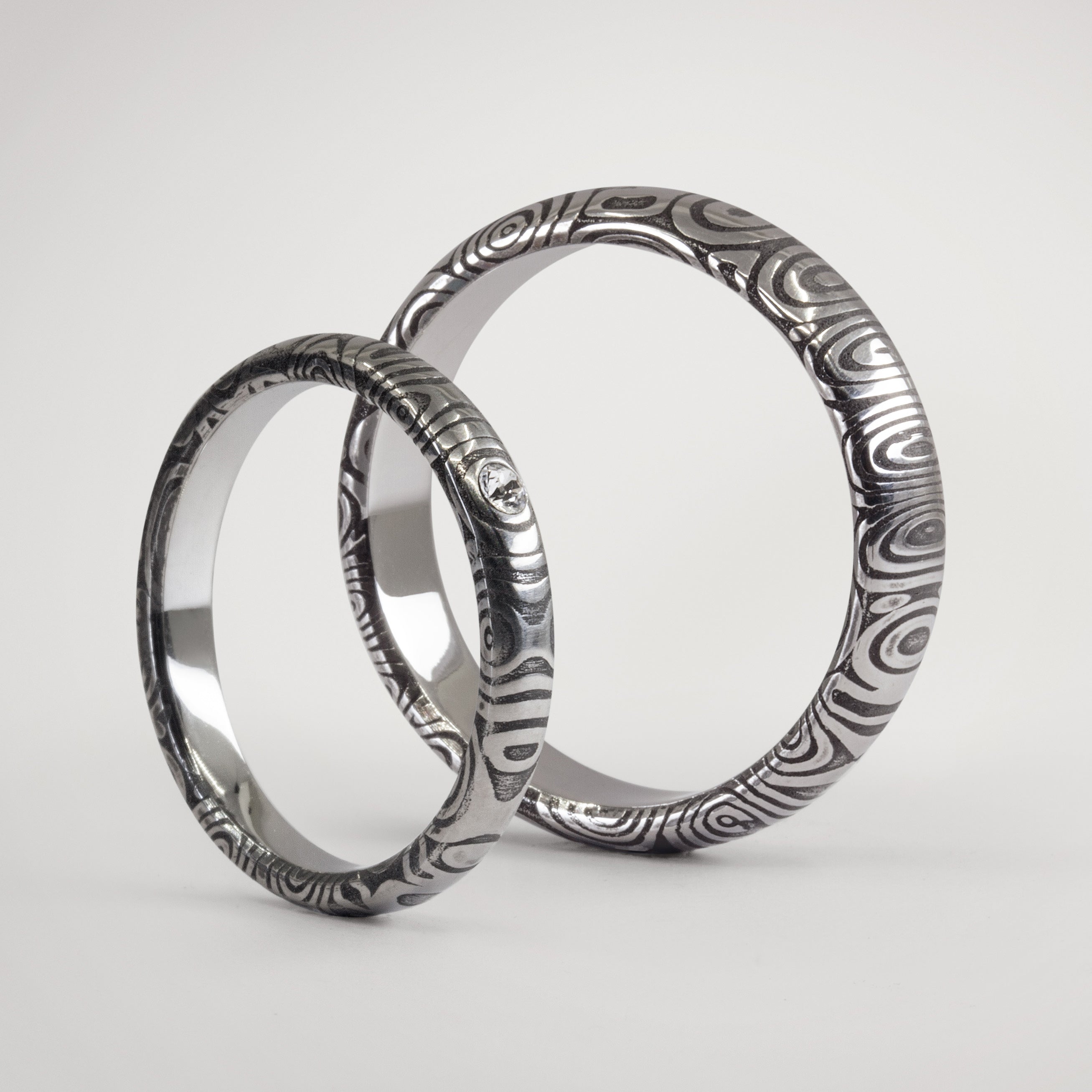 Set alianzas acero damasco BTÑ añejadas