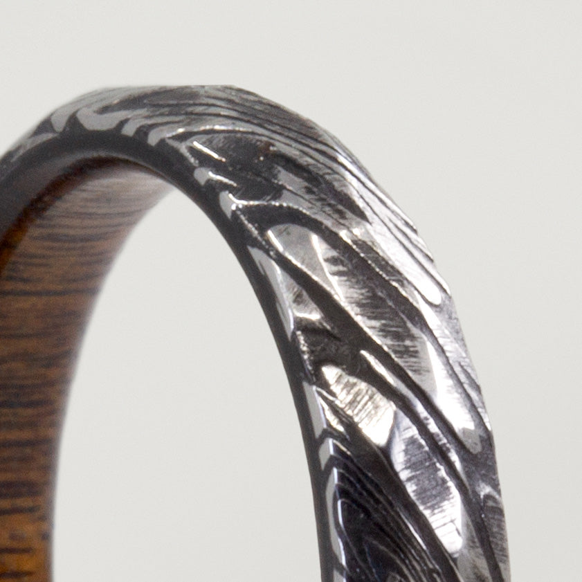 Set alianzas martilladas acero damasco y madera