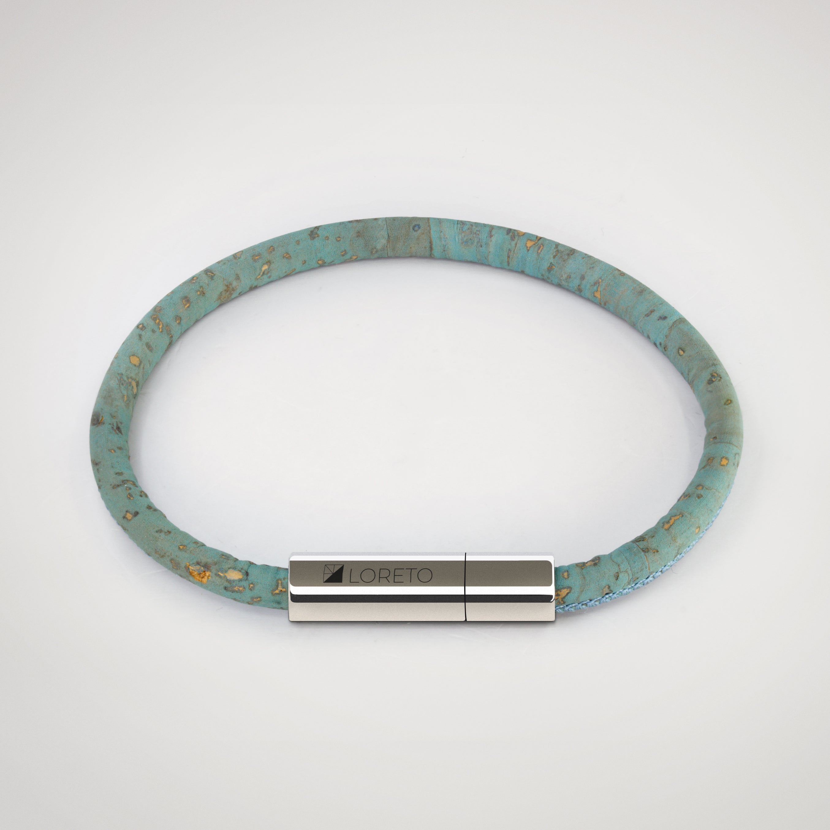 Pulsera azul simple de fibra natural de alcornoque y titanio