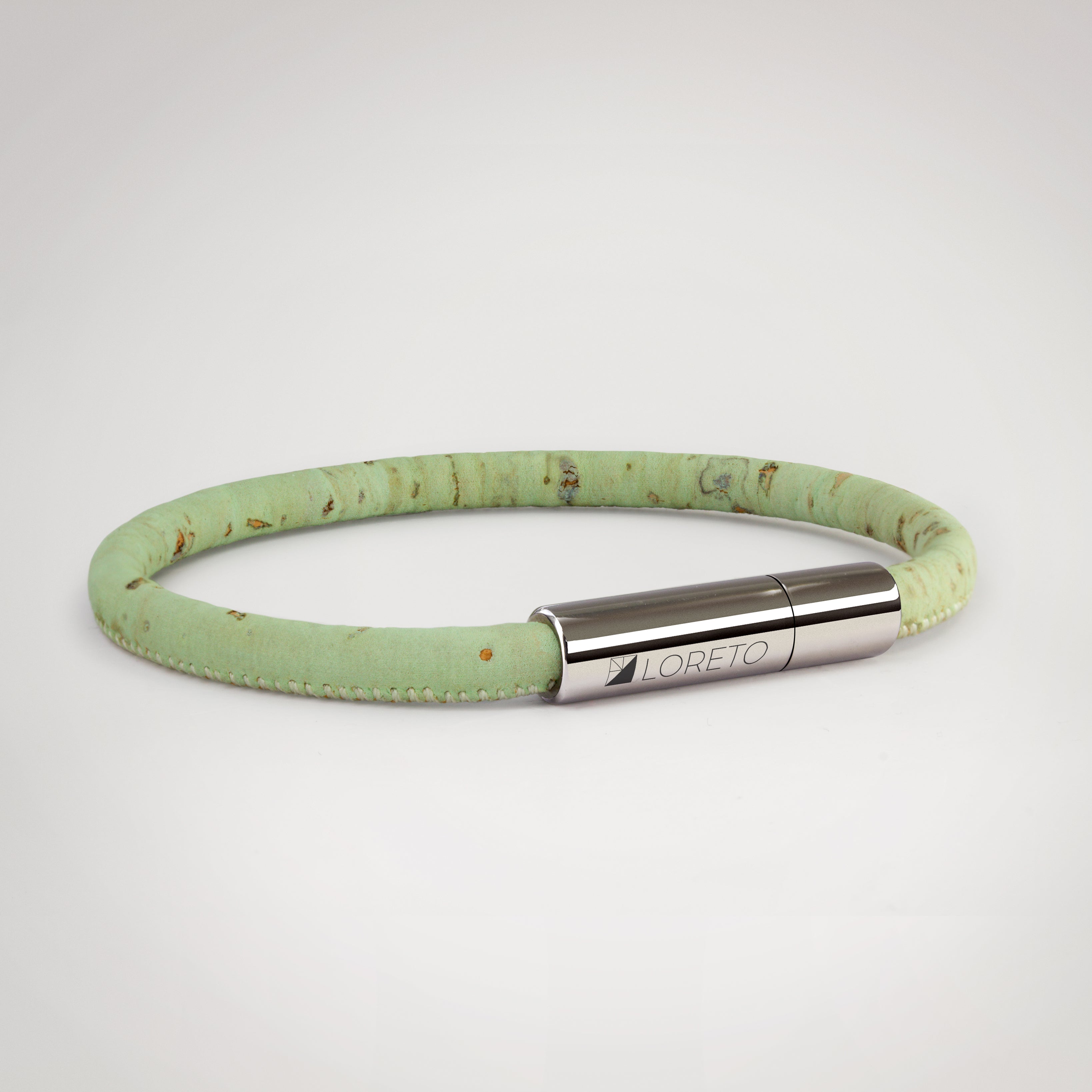 Pulsera verde simple de fibra natural de alcornoque y titanio