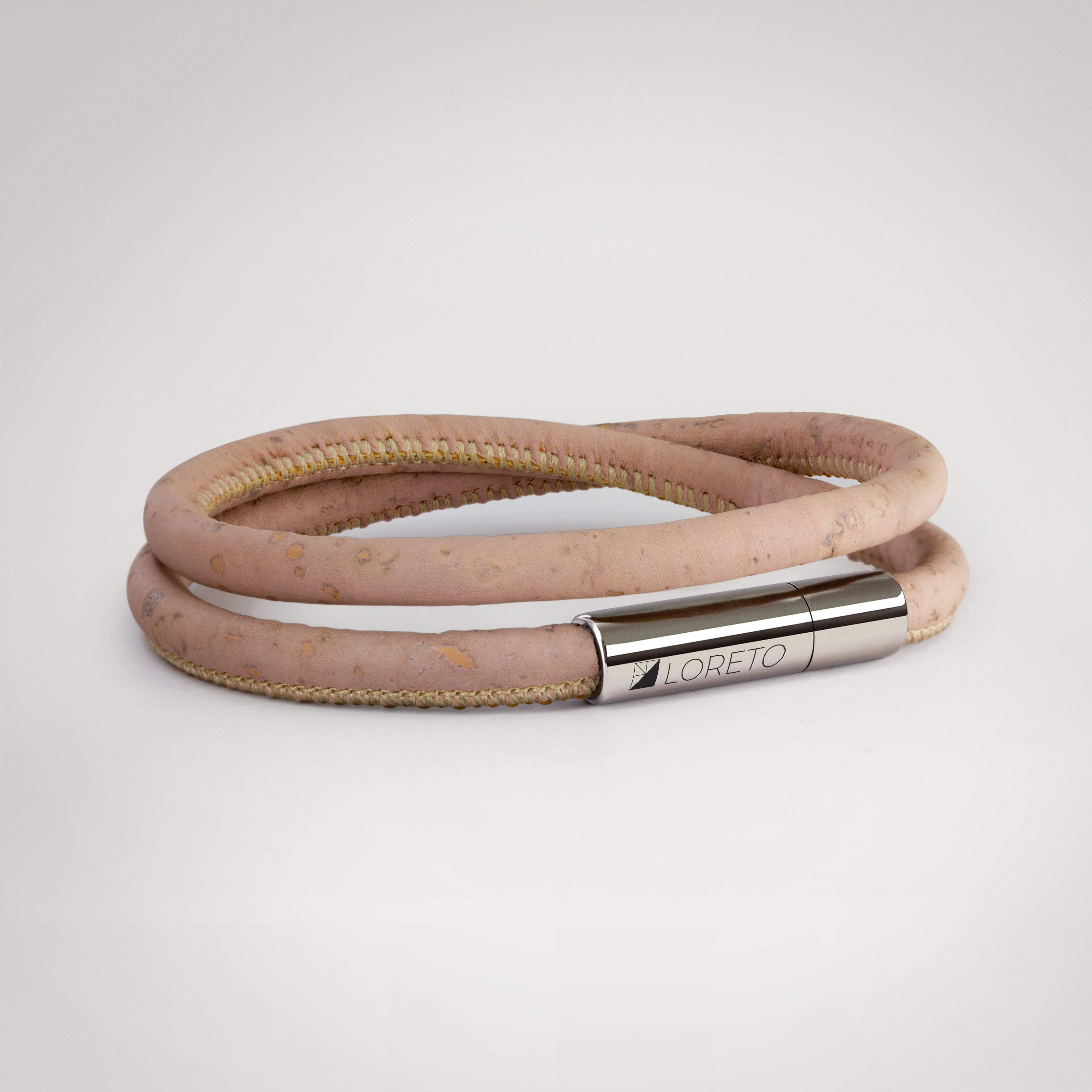 Pulsera rosa doble de fibra natural de alcornoque y titanio