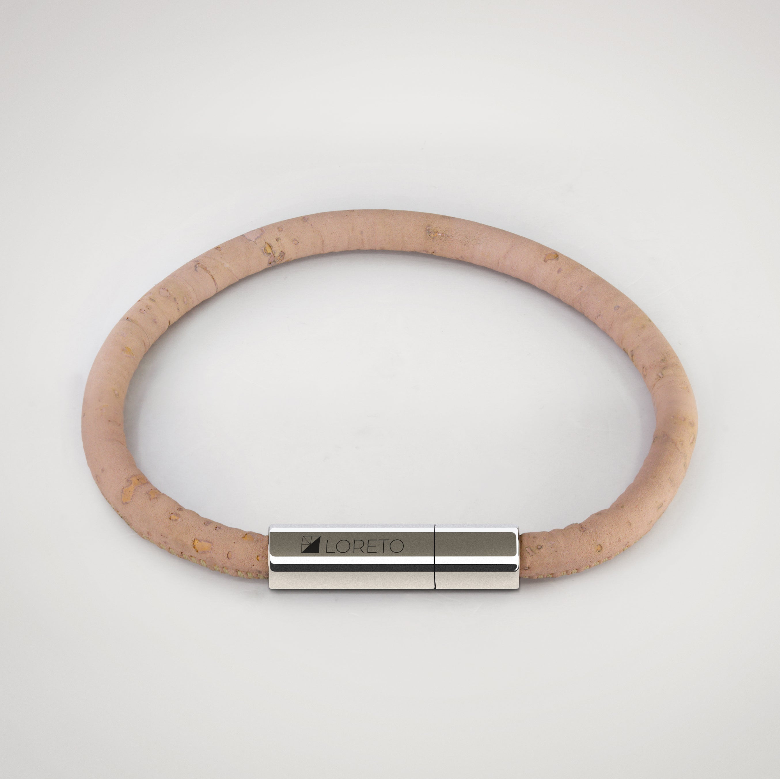 Pulsera rosa simple de fibra natural de alcornoque y titanio