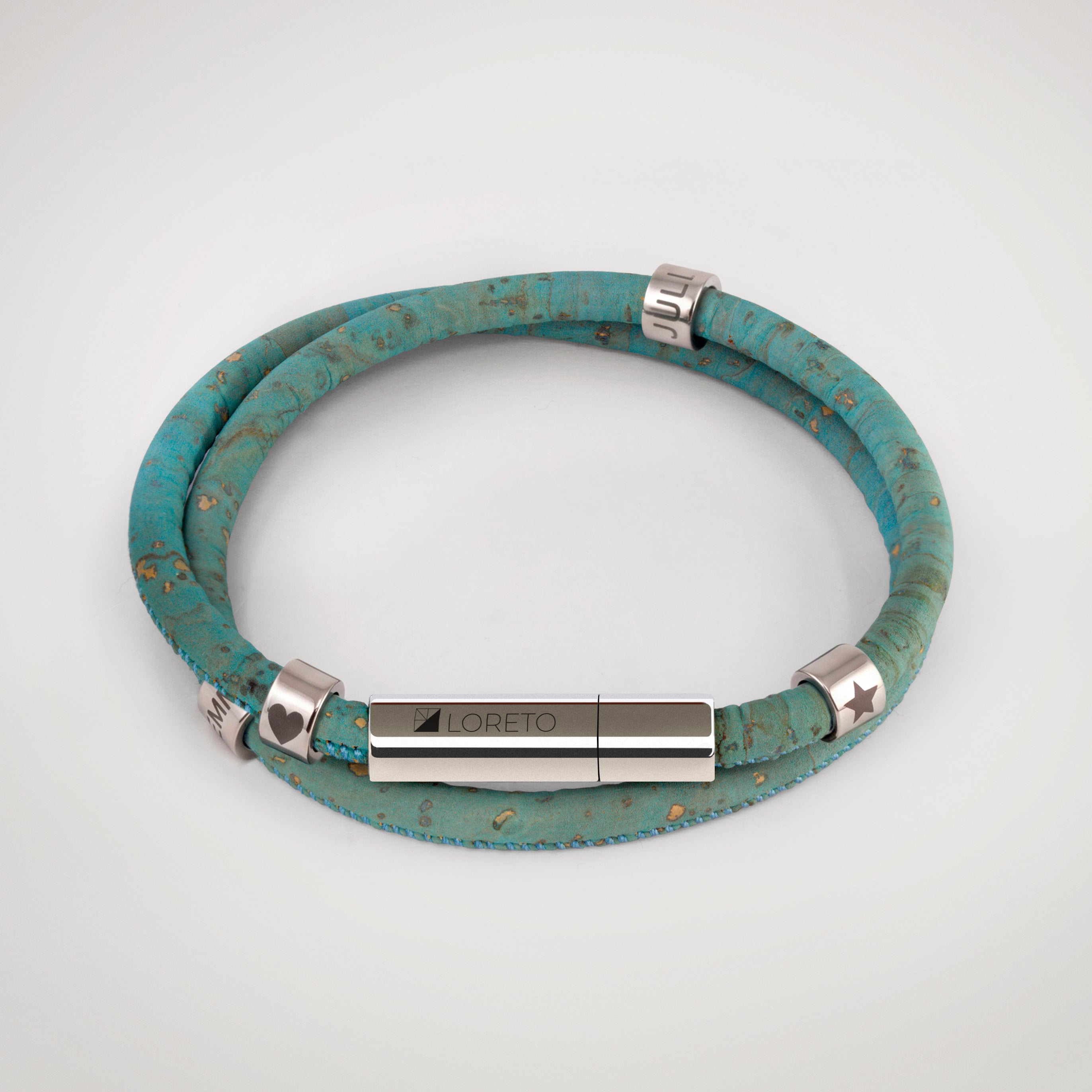 Pulsera azul doble de fibra natural de alcornoque y titanio
