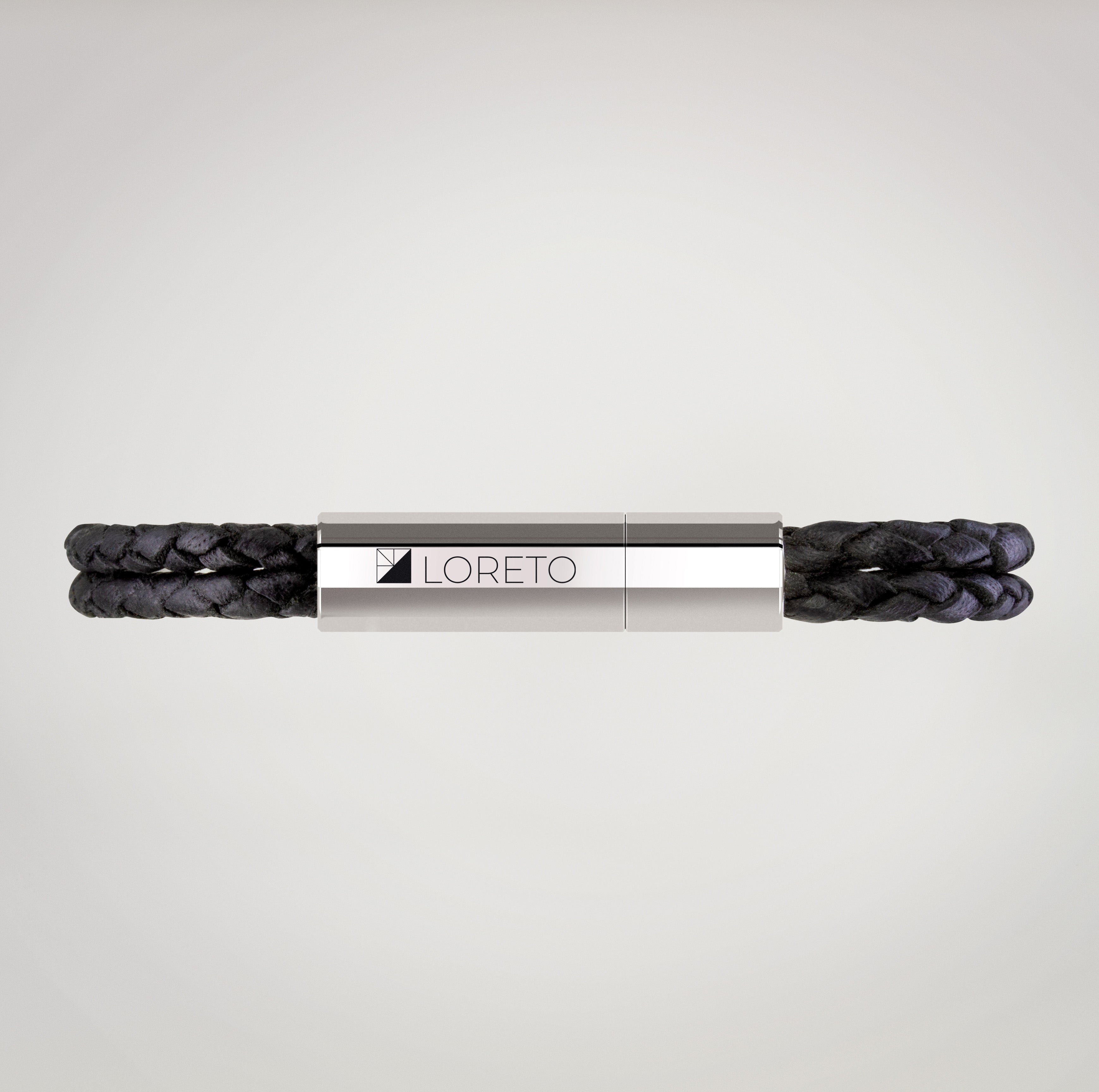 Pulsera trenza duo de cuero negro 100% argentino y titanio