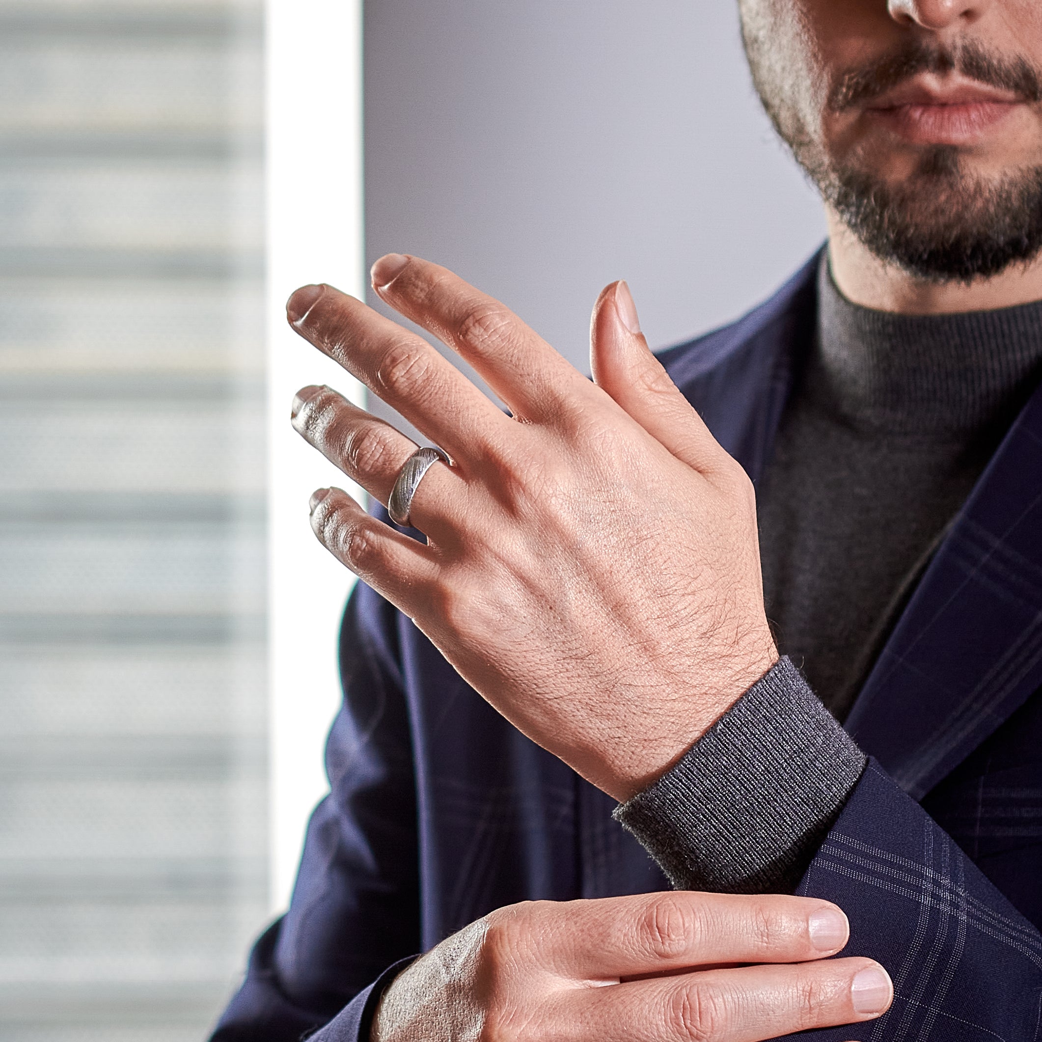 Anillo acero damasco HK pulido