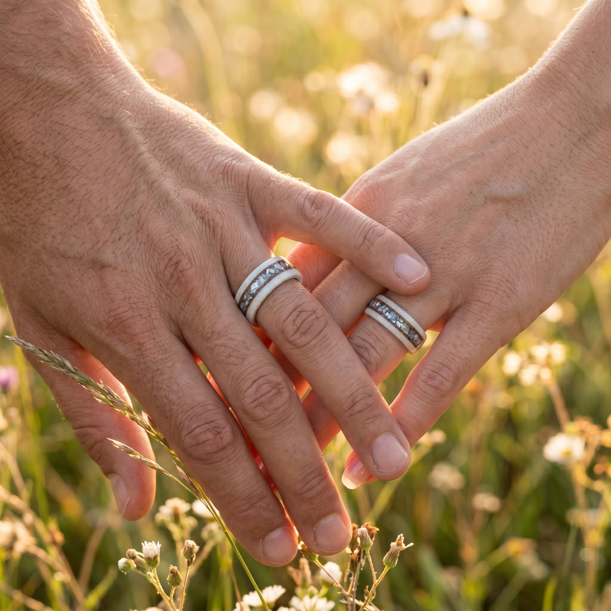 Anillo nácar mármol de carrara y madera